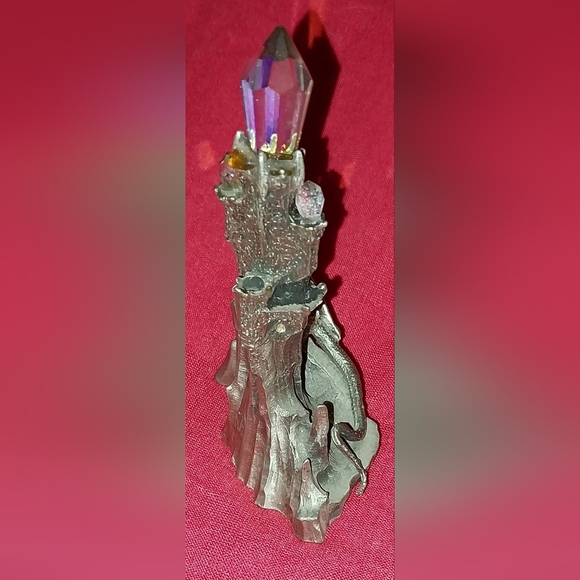 Vintage 1986 Perth Pewter Dragons Castle Figurine w/ Crystals 4.5" x 3" - Picture 3 of 7